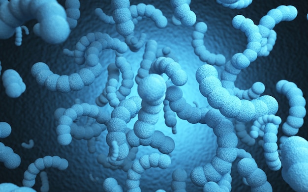 Renderizado en Cinema 4d de la ilustración de la bacteria Escherichia coli en el estómago