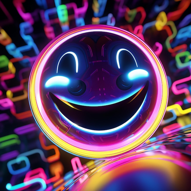 Foto renderizado em 3d de rosto sorridente de cores brilhantes com fundo colorido