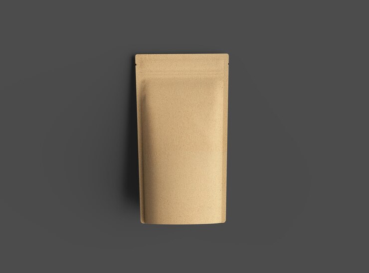 Renderizado de un embalaje de papel estrecho con una cremallera sobre un fondo oscuro