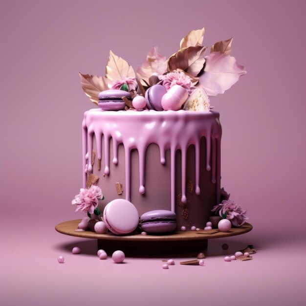 Foto renderizado hiperrealista en 3d de la tarta mauve en el fondo de moody