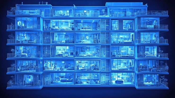Foto renderizado interior de un edificio de apartamentos