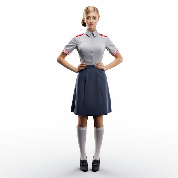 Foto renderizado realista en 3d de una maestra con un uniforme escolar inspirado en bauhaus