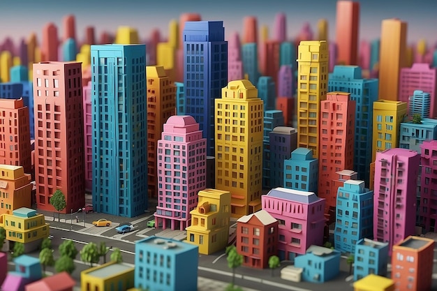 Foto renderizado tridimensional de un diorama de una ciudad colorida