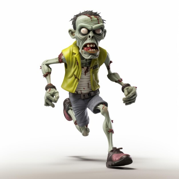 Foto renderizado ultra detallado en 3d de un zombi de dibujos animados corriendo