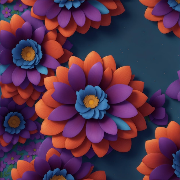 Renderizando padrões florais alta resolução 8k cores vivas 3d textura surreal brilhante repetindo