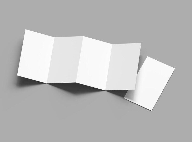 Renderizar folleto plegable de acordeón en blanco de 4 paneles para presentar su diseño