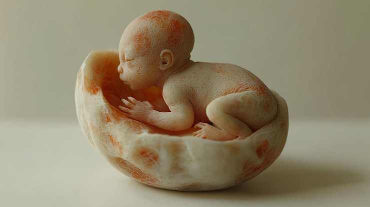 Foto renderizar um modelo 3d de um feto em 28 semanas com foco no desenvolvimento do sistema imunológico