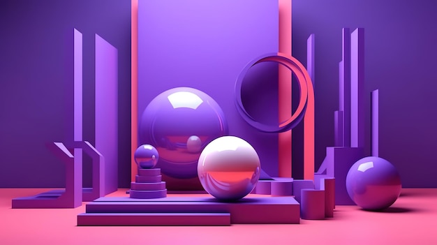 Renders futuristas abstractos sobre fondo púrpura Ai generativo