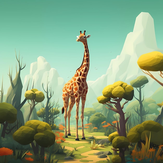 Renderte isometrische Illustration zum Thema Giraffe