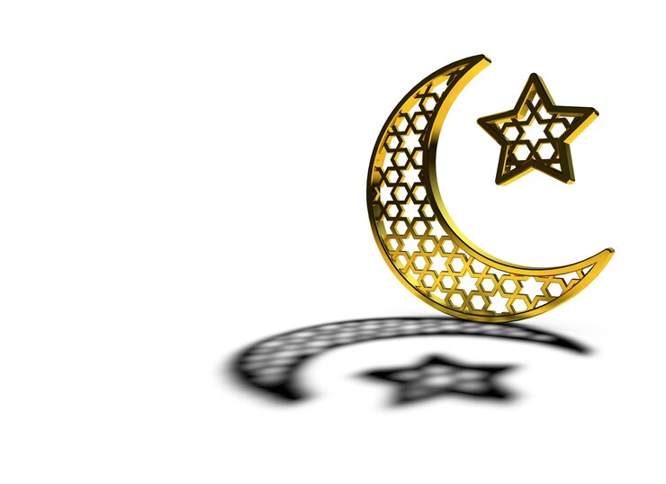 Foto rendição 3d da lua e da estrela de ramadan kareem