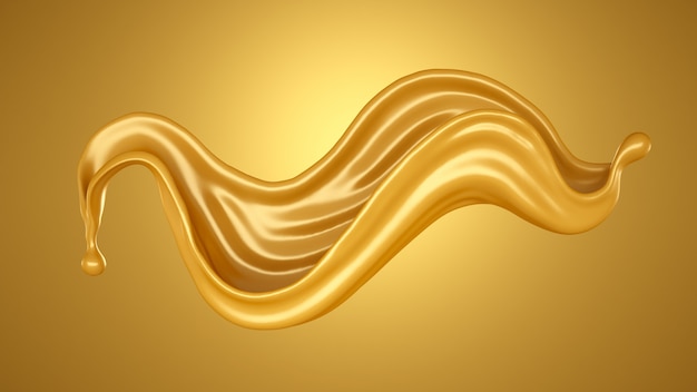 Rendição 3d de um respingo de fluxo dourado