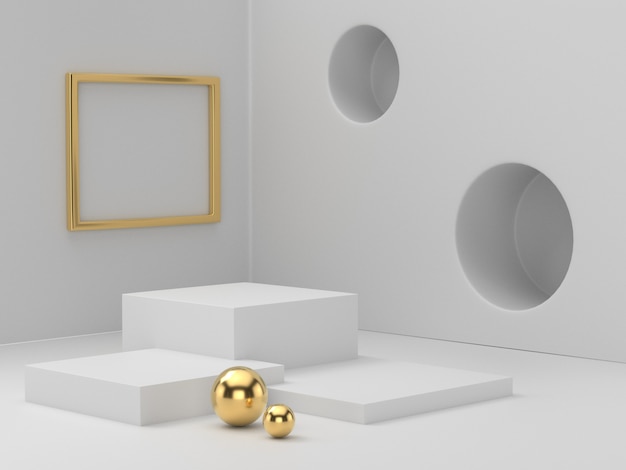 Rendição 3D do pódio do pedestal do ouro branco claramente no fundo, espaço mínimo abstrato do pódio mínimo para o produto cosmético da beleza,