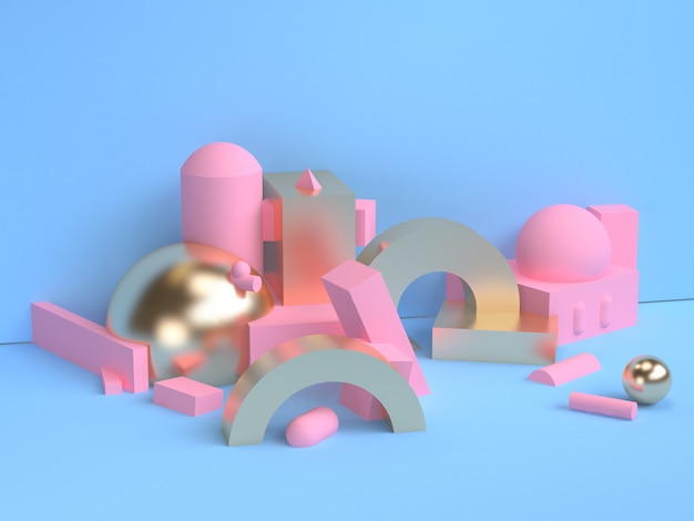 Foto rendição mínima do estilo 3d da cena geométrica cor-de-rosa da forma.