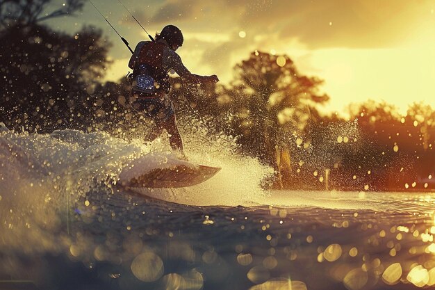 Foto rendición a la ráfaga del viento como un wakeboarder generativo ai