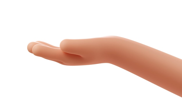 Rendimiento 3D de la mano abierta y lista para ayudar o recibir gesto de la palma abierta aislado en fondo blanco