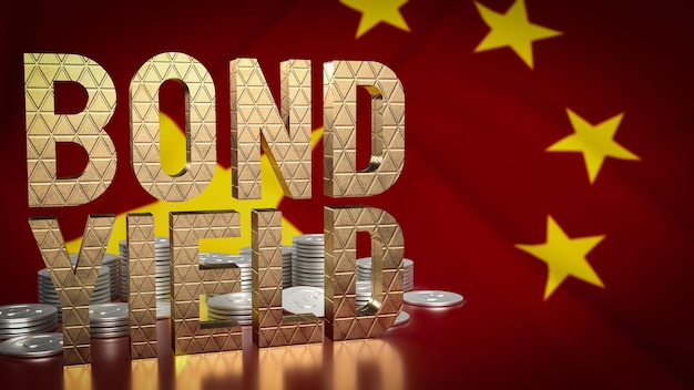 El rendimiento de los bonos y las monedas en la bandera china para la representación 3d del concepto de negocio