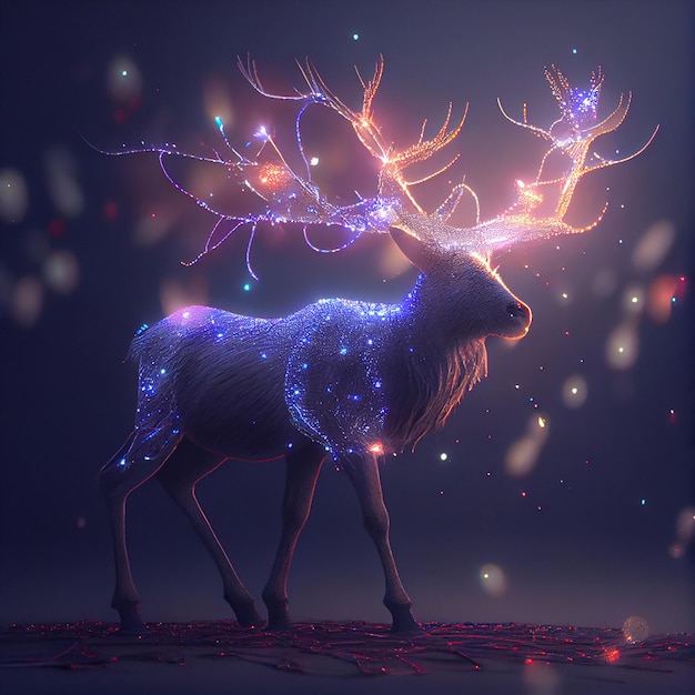 Un reno festivo mágico cubierto de luces brillantes en Generative Ai