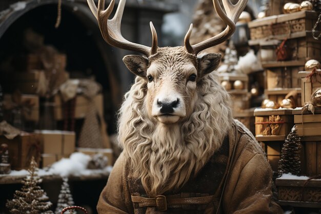 El reno de la Majestad festiva en la temporada navideña con estilizado artístico