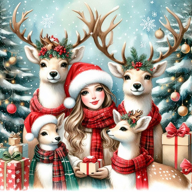 Foto renos de navidade com decoração hermosa