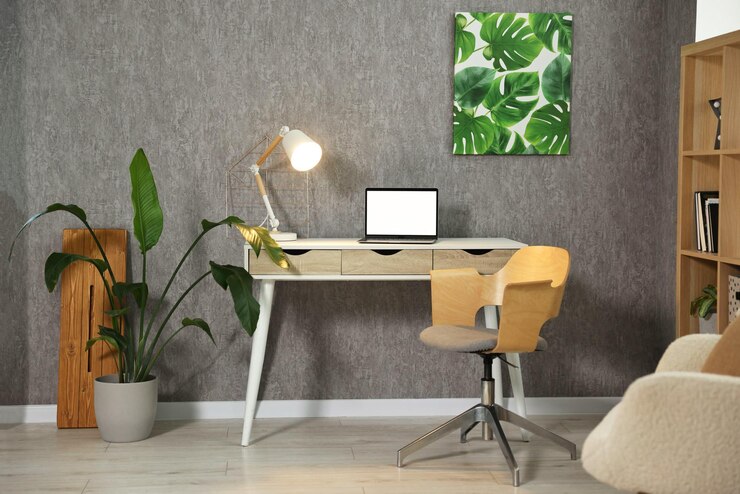 Foto renovação da casa interior do quarto com papel de parede cinza elegante na parede