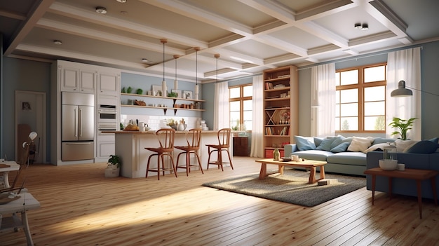 Renovação interior renderização 3D Generative AI