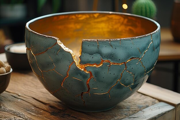 Renovação Radiante Kintsugi Restaurado Bowl CloseUp