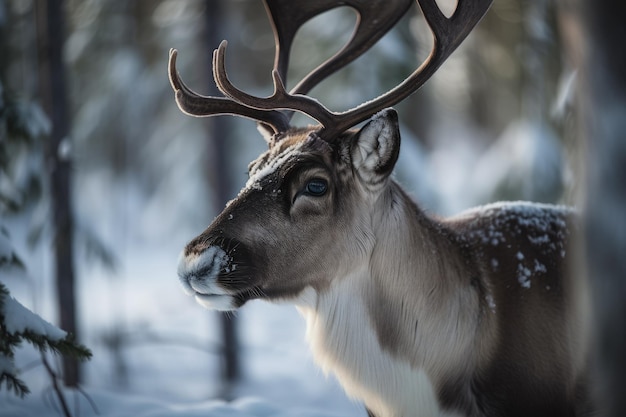 Rentiere im Schnee im Winter in Finnisch-Lappland