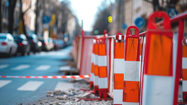 Reparación de carreteras Calle de la ciudad Seguridad del edificio Valla roja y blanca