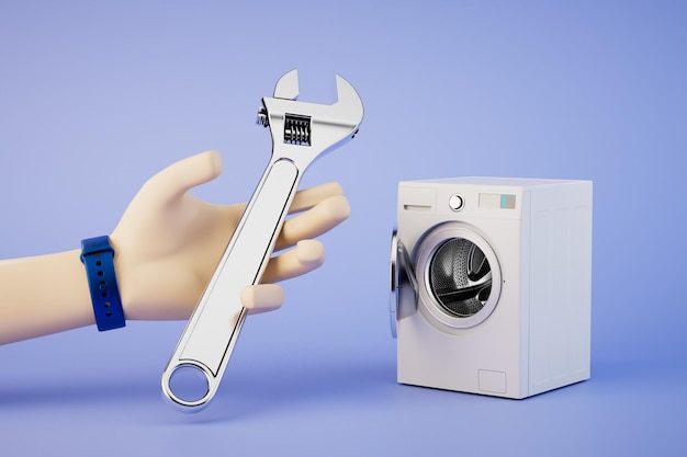 Reparación de lavadora profesional lavadora y mano con una llave inglesa 3D Render