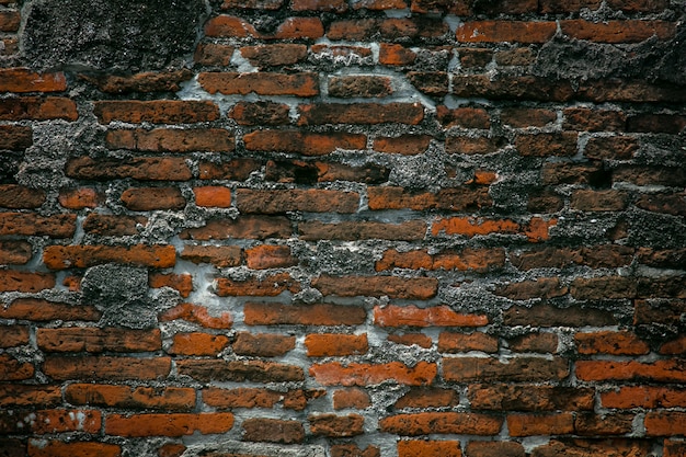 Reparación vieja de la pared de ladrillo rojo del vintage por el cemento, fondo de la textura de la pared de ladrillo de la grieta