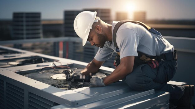 Reparador de aire acondicionado reparador en el techo del sistema de aire acondicionado