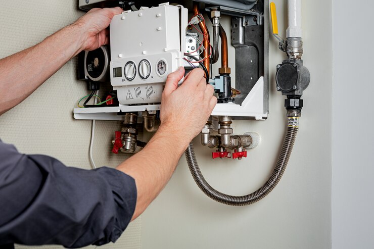 Foto reparatur eines gaskessels.