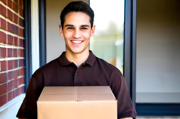 Repartidor entregando paquete al cliente Concepto de servicio de entrega