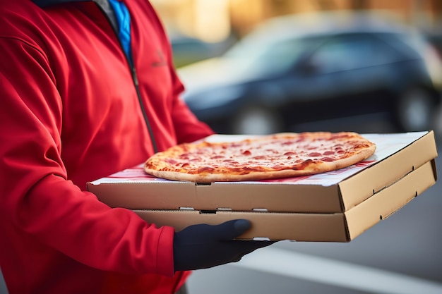 Repartidor de pizza entregando cajas
