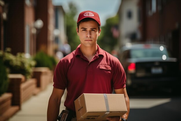 Un repartidor sosteniendo dos cajas en el barrio Generative Ai