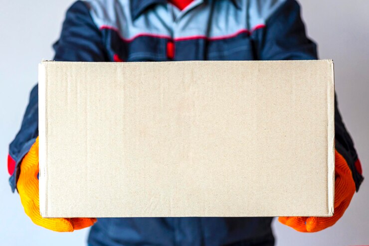 Repartidor sosteniendo el paquete Courier holding box hombre llevando cartón