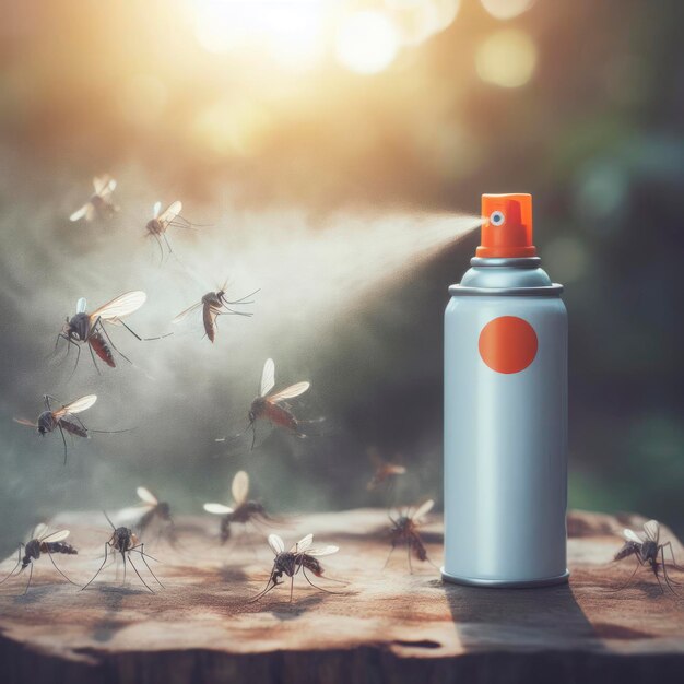 Repelente de mosquitos uma lata de spray sprays em mosquitos natureza fundo turvo ai generativo