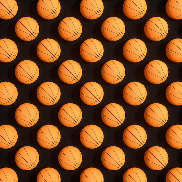 Foto repetición de patrón de pelota deportiva con renderizado 3d de fondo negro