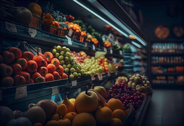 Repisa refrigerada de una verduleria generativa Ia