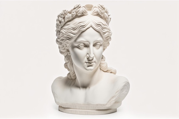 Réplica da cabeça de Vênus em gesso isolado em um fundo branco Rosto de mulher em escultura de gesso