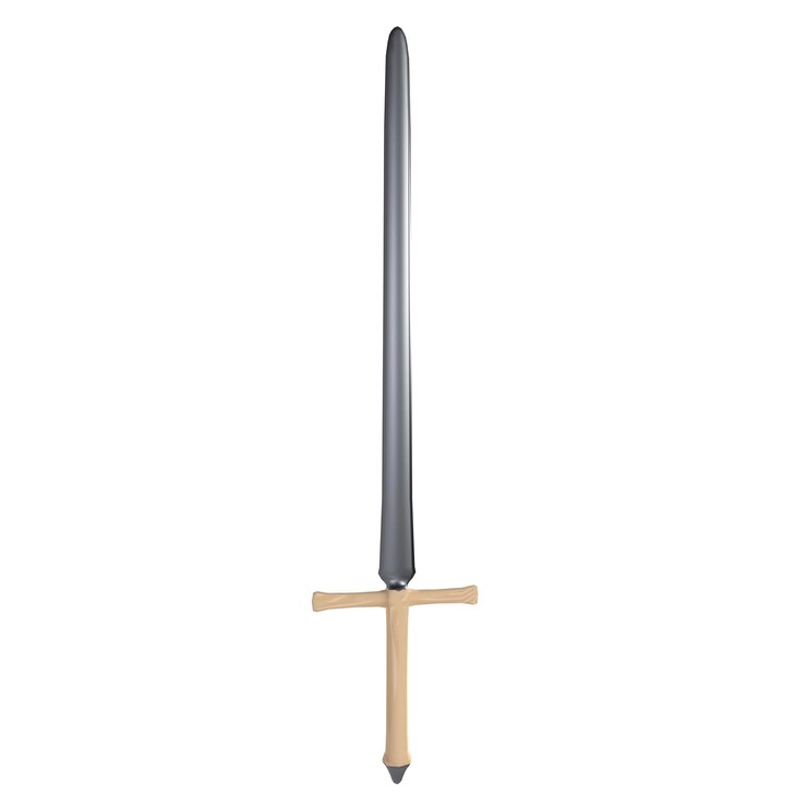 Foto réplica de espada medieval com uma lâmina longa e desenho de guarda-cruz