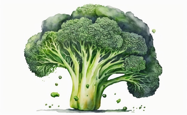un repollo de brócoli dibujado sobre fondo blanco ilustraciones de vegetales verdes de acuarela ai generado