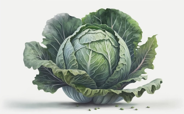 Un repollo dibujado sobre fondo blanco acuarela vegetal alimentos orgánicos ilustraciones ai generado