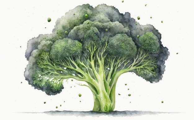 un repollo dibujado sobre fondo blanco acuarela vegetal verde ilustraciones ai generado