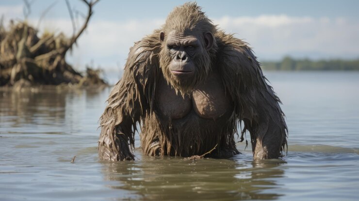 Foto reportaje antropológico unreal engine 5 gorila en el agua