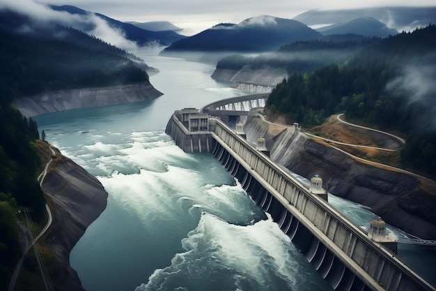 Foto represa hidroeléctrica do rio da montanha gerador ai