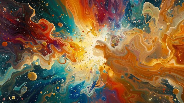 Representa o momento da inspiração criativa como uma supernova rebentando com um espectro de cores em todo o cosmos.
