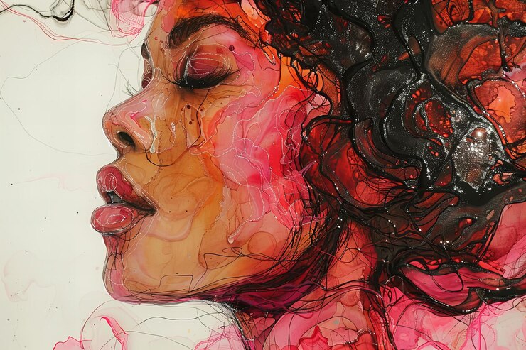 Representa una pintura de tinta de alcohol de forma femenina detallada en estilo auténtico