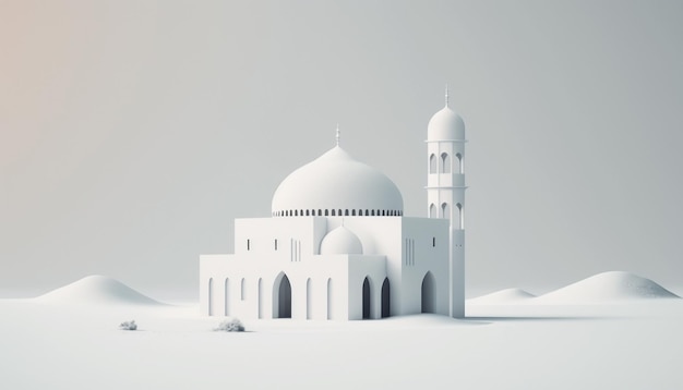 Representação 3D da impressionante arquitetura da mesquita projetada para a temporada do Ramadã