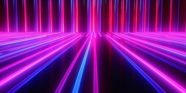 Representação 3D de linhas azuis e rosa circulares neon brilhantes Generative Ai